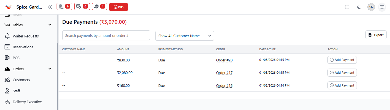 Due Payments Dashboard
