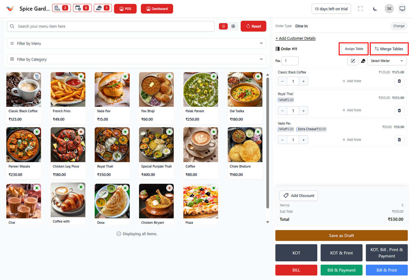 Assign Table and Merge Tables in POS