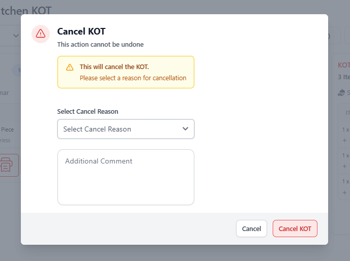 Cancel KOT Popup