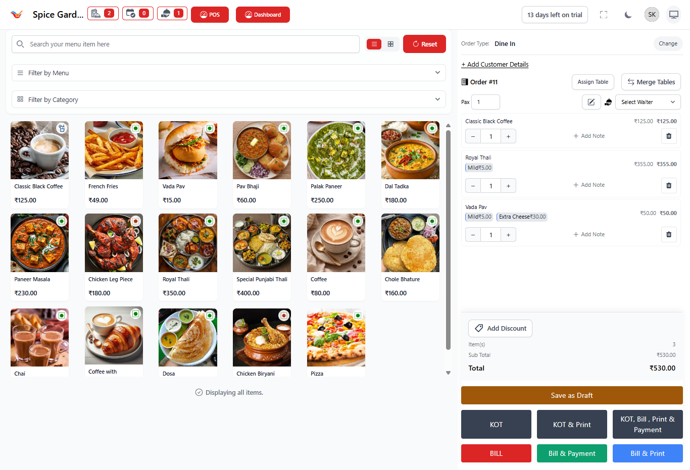POS Order Screen with Items