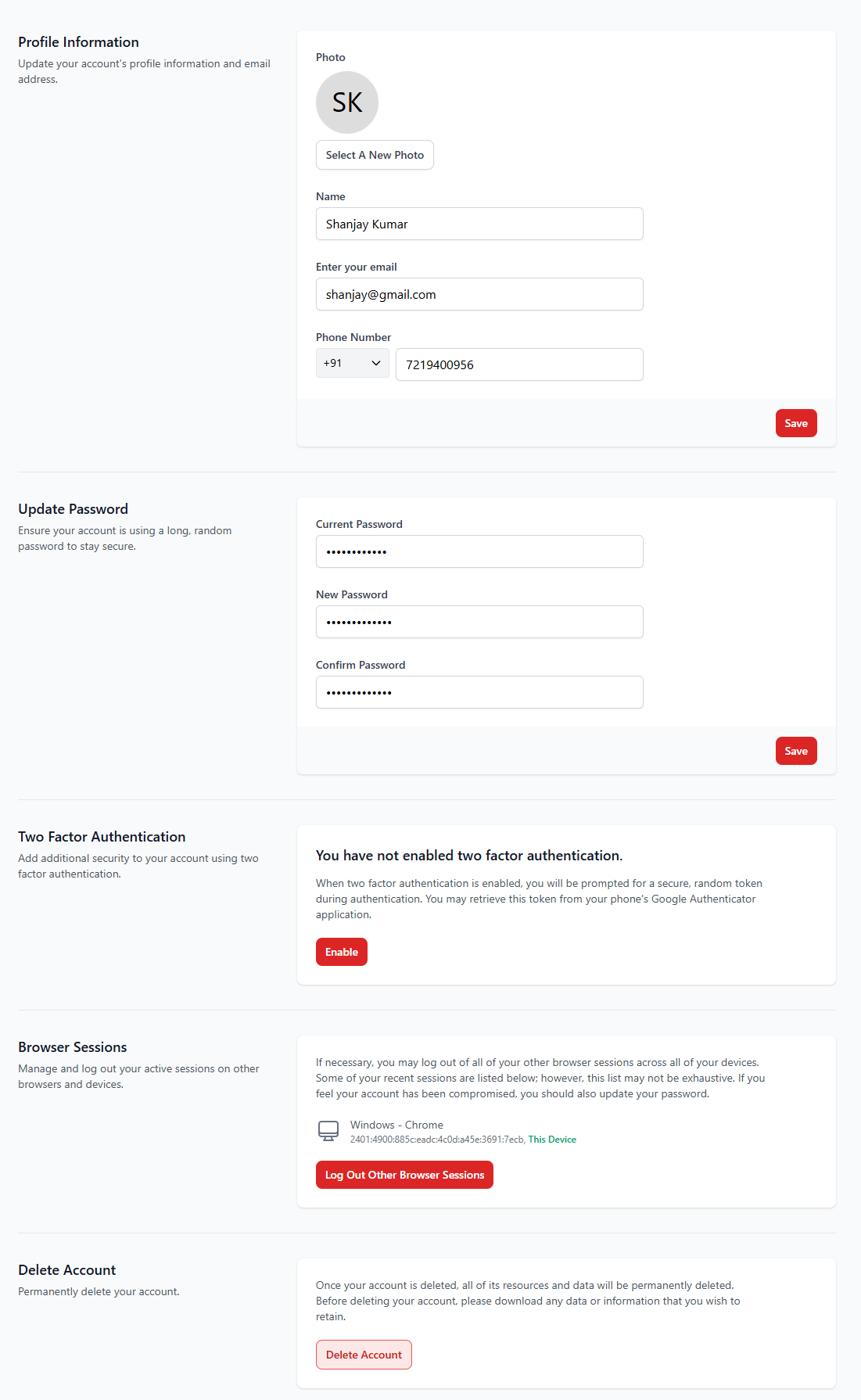 Restaurant Profile Settings