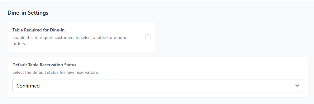 Dine-in Settings