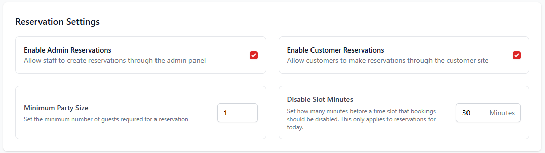 Reservation Settings
