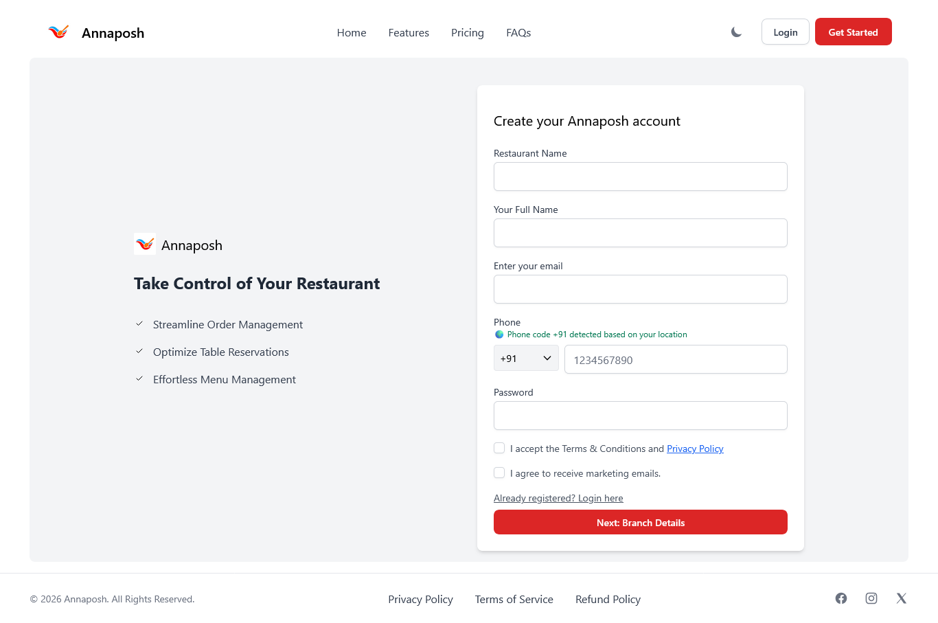 Account Creation Page